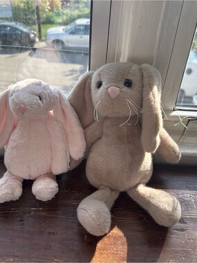 Soft Plush Bunny Pair - Beige and Light Pink Cuddly Rabbits